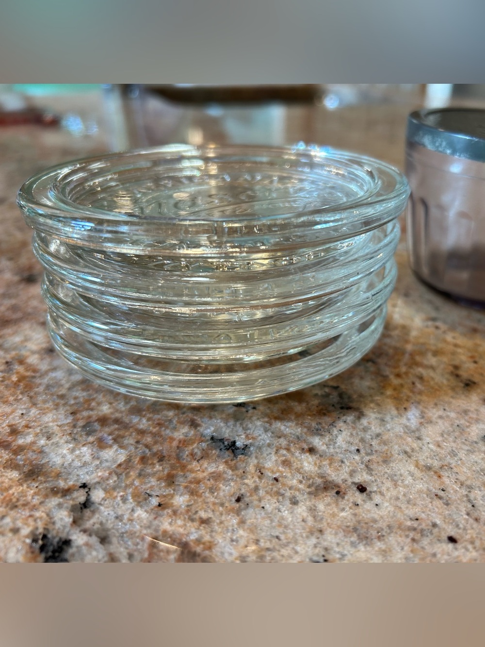(4)Mason Jar Glass Coasters 4.25” + Vintage Purple Ball Jelly Glass Metal Sealed - Picture 8 of 9
